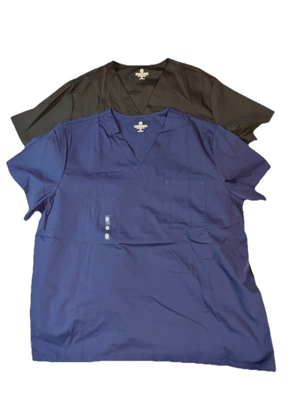 Lot Bundle of 2: White Swan V-neck Short Sleeve Unisex Scrub Tops-XL- Navy Black